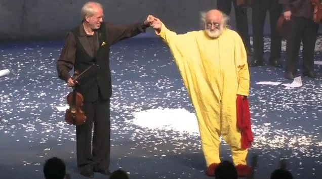 Two great masters of 20th century -- the violinist Gidon Kremer and the clown Slava Polunin --have premiered a unique joint performance in September of 2011 in Jerusalem.